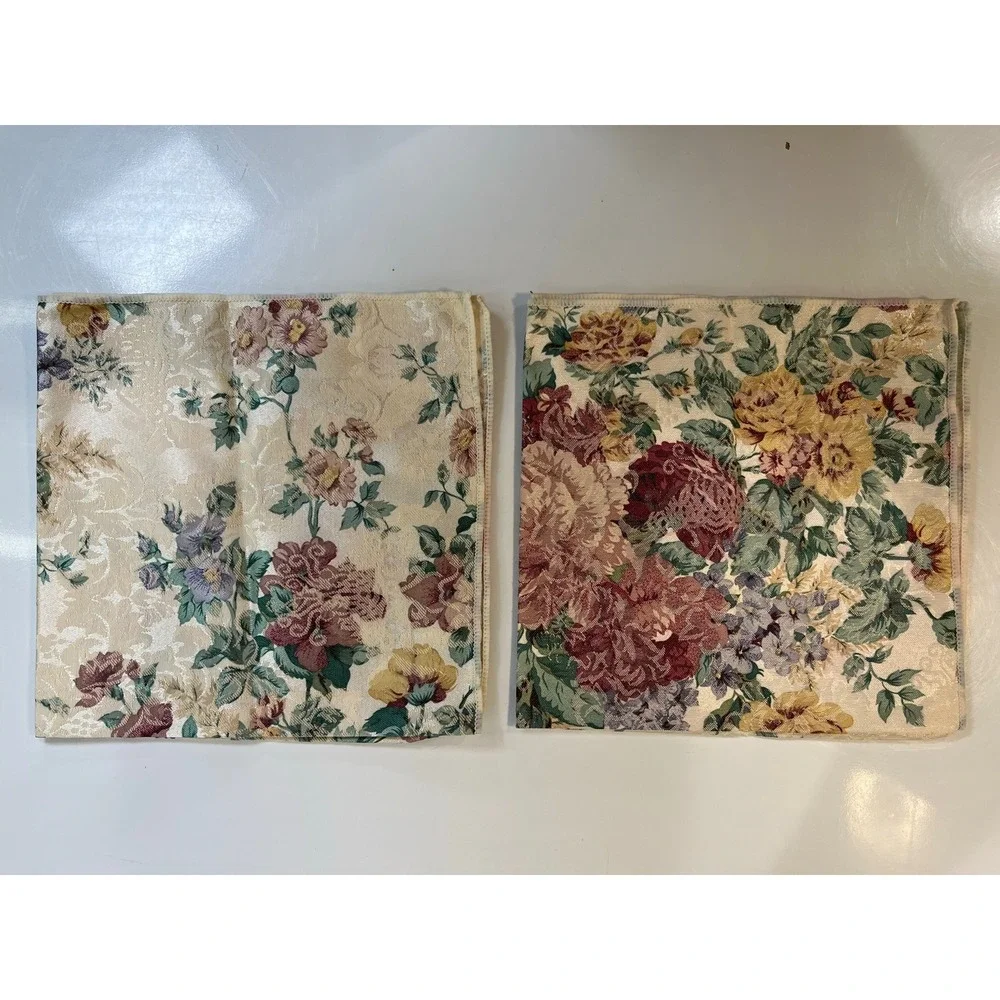English‎ Rose Floral Tapestry Cloth Napkins Set of 2 Vintage Cottagecore Decor